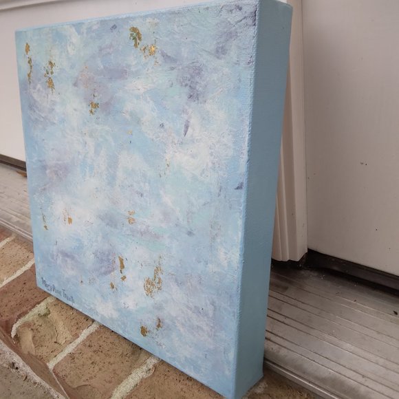 ORIGINAL ART, BLUE MIXED MEDIA PAINTING NEW - Picture 3 of 4